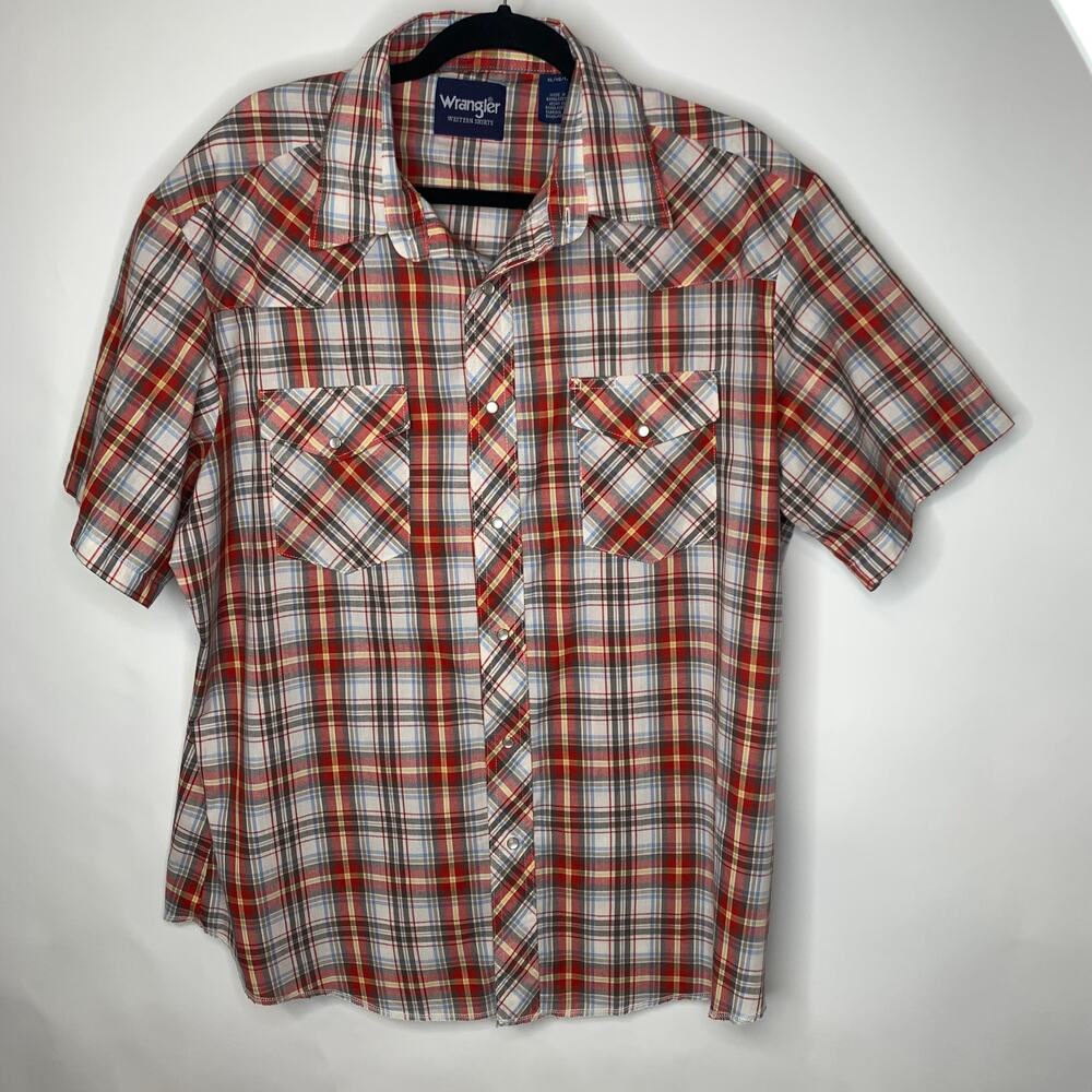 Vintage Wrangler Red Plaid Western Shirt Sz XL